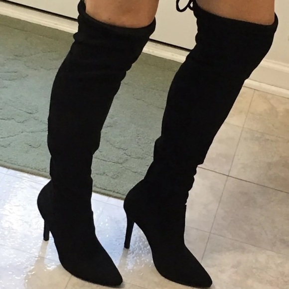 Black Knee High Heel Boots, Size 5 1/2 - Picture 3 of 9